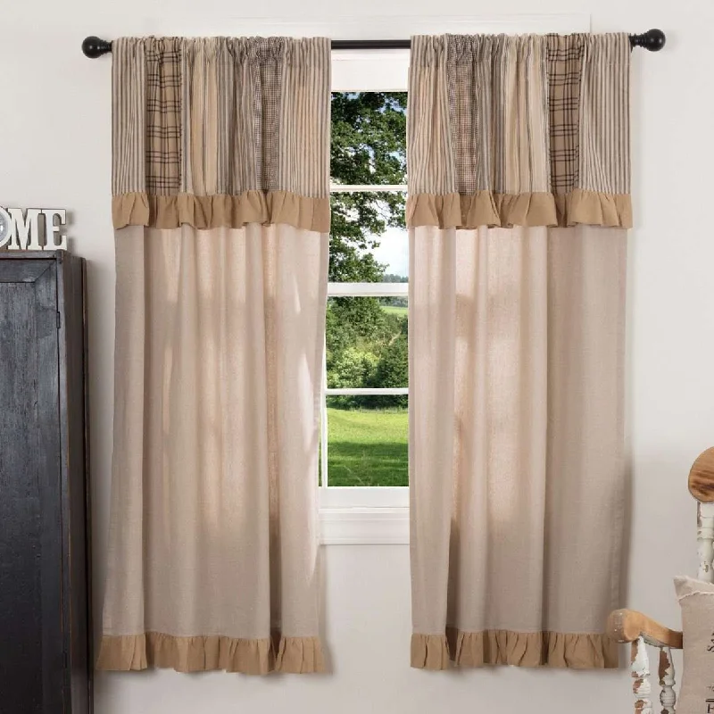 Sawyer Mill Charcoal Short Panel Curtain with Attached Patchwork Valance Set of 2 36"x63"