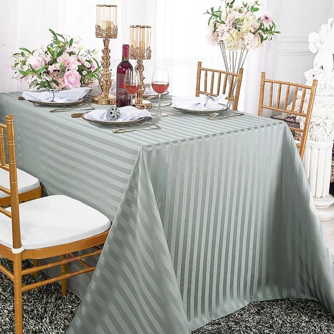 90"x156" Seamless Rectangular Striped Jacquard Polyester Tablecloth - Silver (1pc)