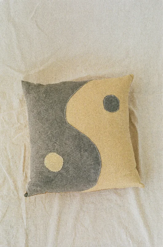 Charcoal Yin Yang Naturally Dyed Linen Pillow