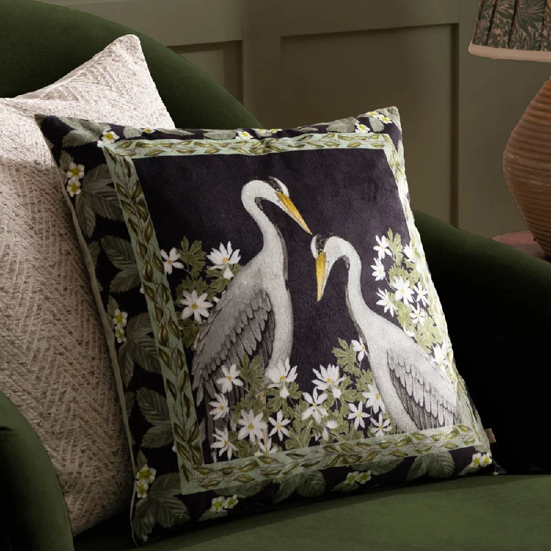 Braywick Wilbur Cranes Printed Velvet Cushion Cranes