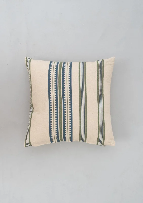 Roman Stripes 100% cotton geometric cushion cover for sofa - Green and Blue