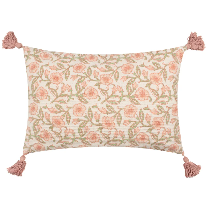 Delphine Floral Tasselled Cushion Coral