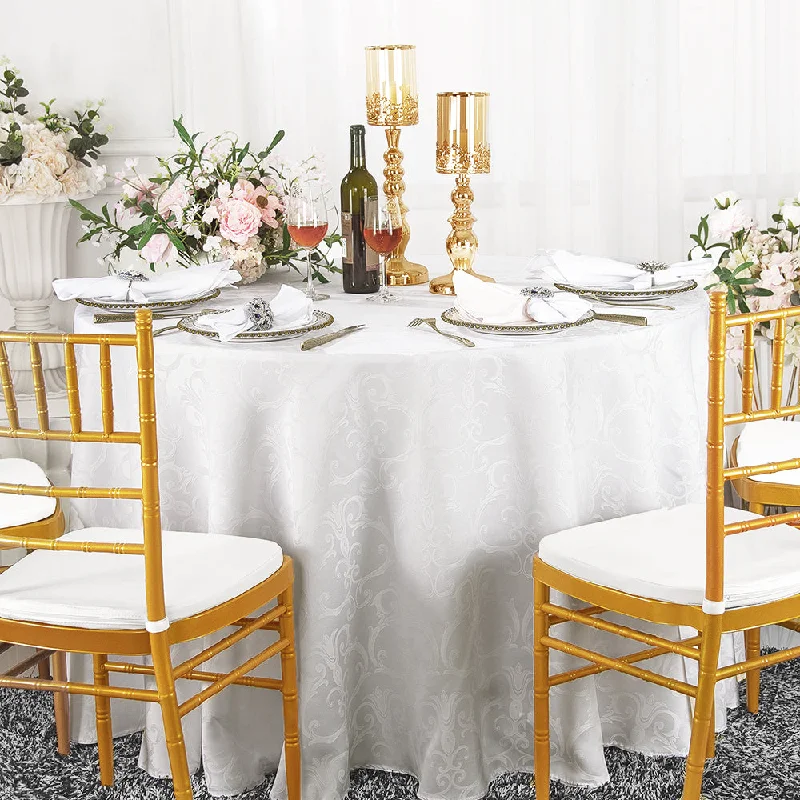 132" Seamless Round Versailles Chopin Damask Jacquard Polyester (220 GSM) Tablecloth- White (1pc)