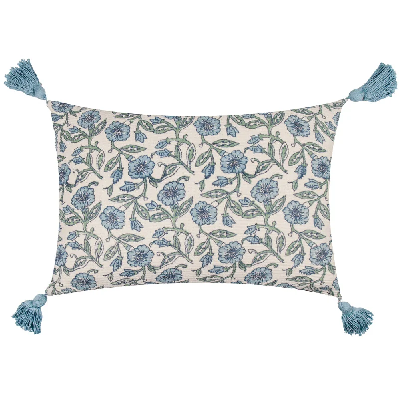 Delphine Floral Tasselled Cushion Delph Blue