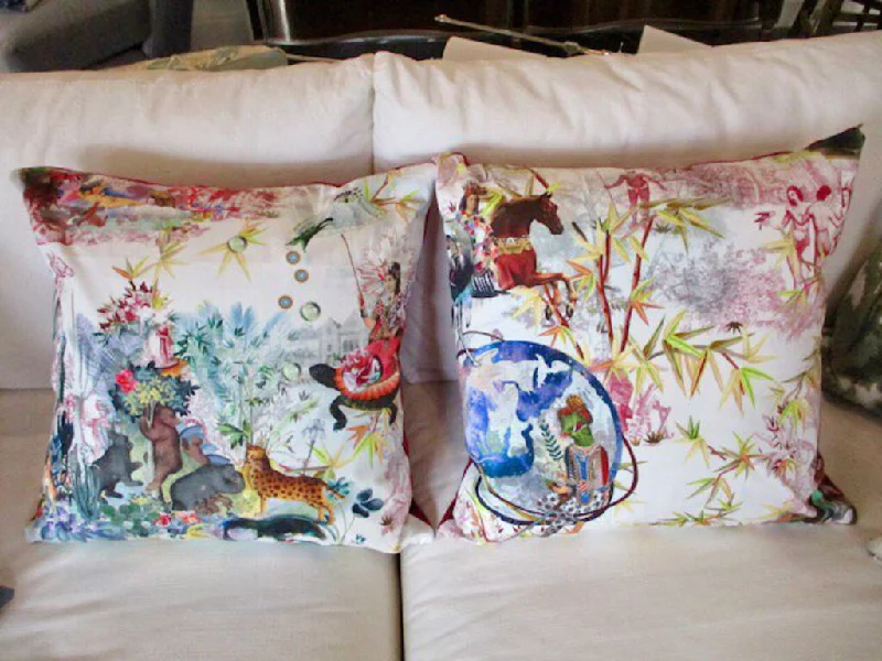 Pair Of Custom Pillows In Christian Lacroix "Reveries" Fabric