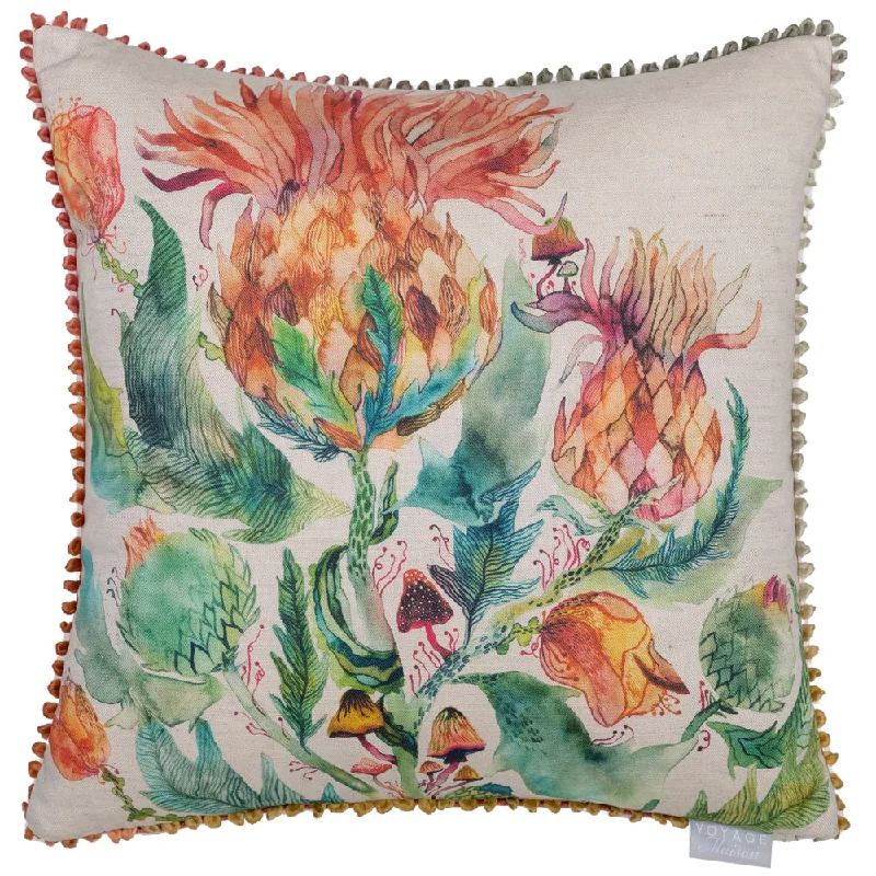 Enchanting Thistle Printed Feather Cushion Marigold