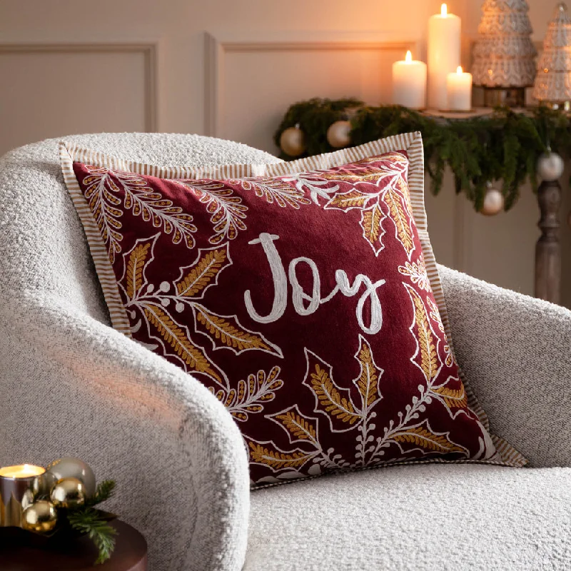 Winter Joy Embroidered Cushion Red