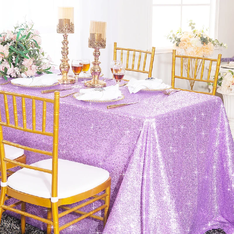 90"x132" Seamless Rectangular Sequin Taffeta Tablecloth - Lavender (1pc)