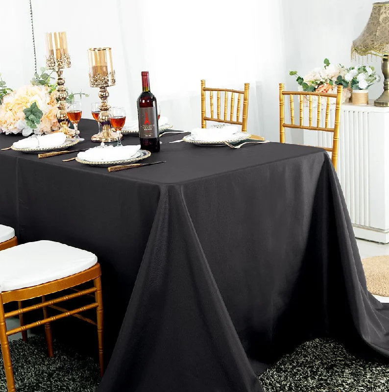 90"x132" Seamless Rectangular Polyester (220 GSM) Tablecloth - Black (1pc)