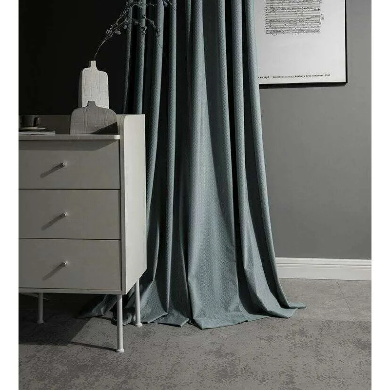 Taylor H. Luxury Jacquard Velvet Woven Design Curtains - Sea Blue