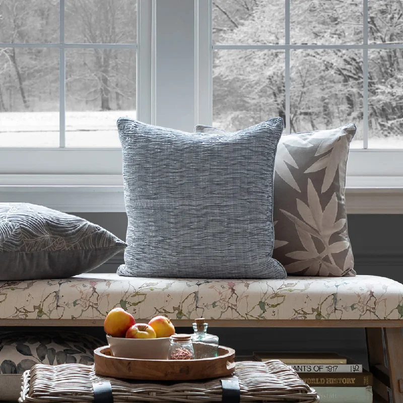 Rainfall Embroidered Feather Cushion Steel