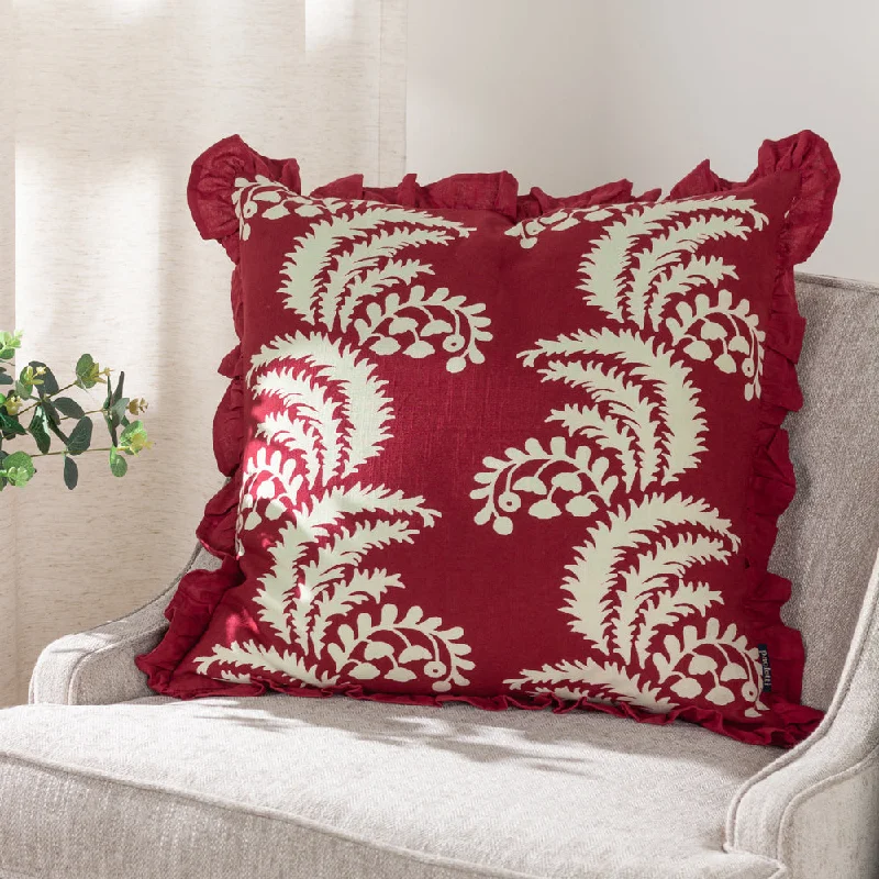 Montrose Floral Pleat Fringe Cushion Redcurrent