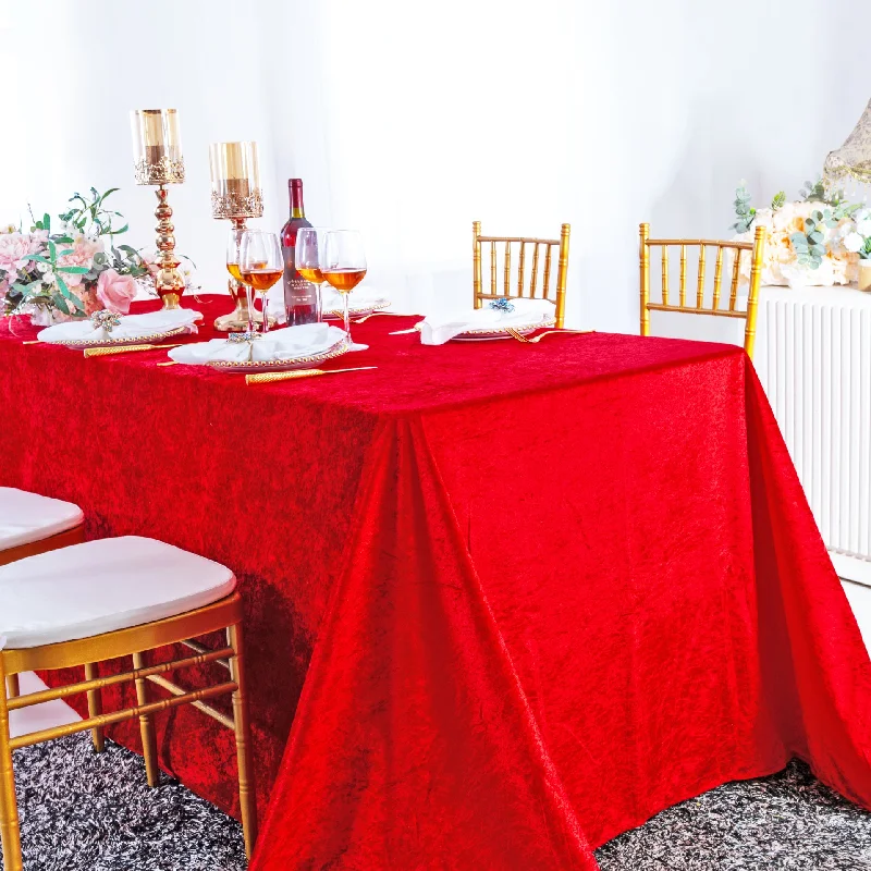 90"x156" Seamless Rectangular Ice Crushed Velvet (200 GSM) Tablecloth - Red (1pc)