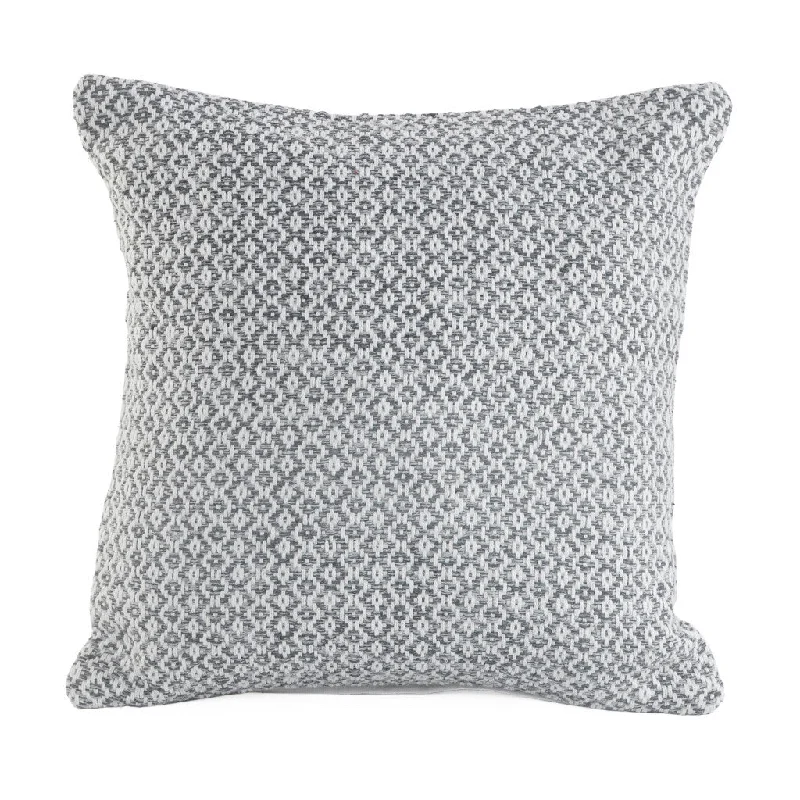 18" X 18" Gray And White 100% Cotton Geometric Zippered Pillow