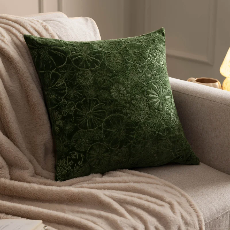 Picking Patch Embroidered Velvet Cushion Greenwood