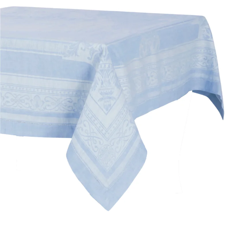 Linen Rectangular Astra Tablecloth, Ivory and Light Blue