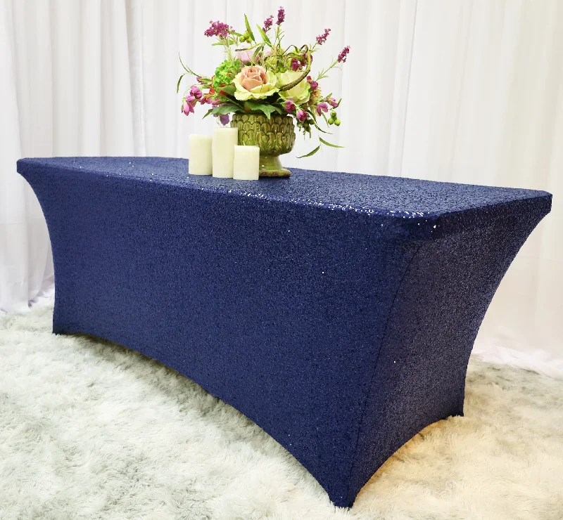 6 Ft Rectangular Sequin Spandex Table Cover - Navy Blue (1pc)