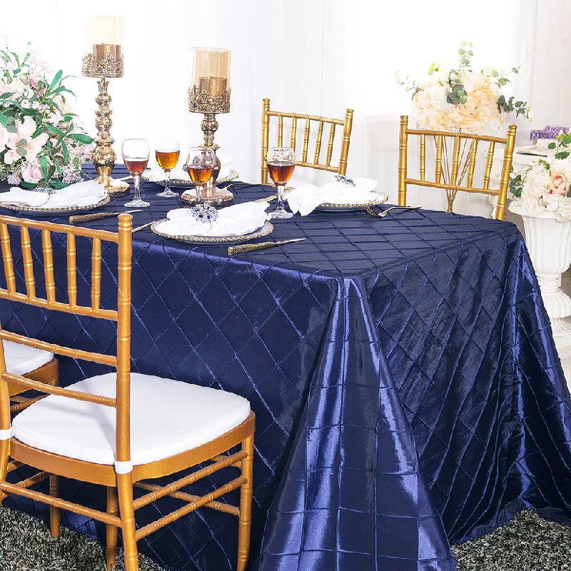 90"x132" Seamless Rectangular Pintuck Taffeta Tablecloth - Navy Blue (1pc)