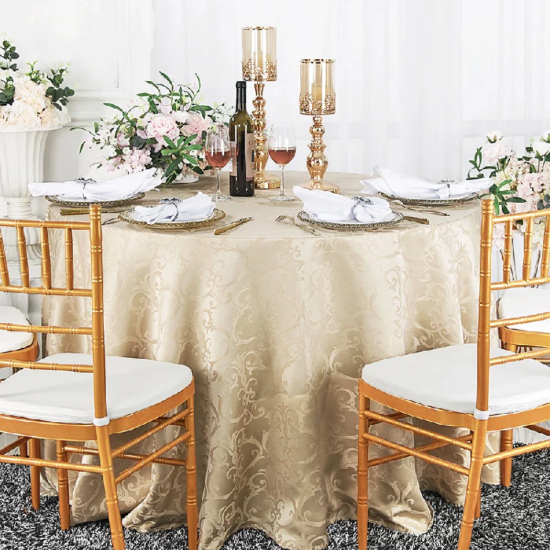 108" Seamless Round Versailles Chopin Damask Jacquard Polyester (220 GSM) Tablecloth - Champagne (1pc)