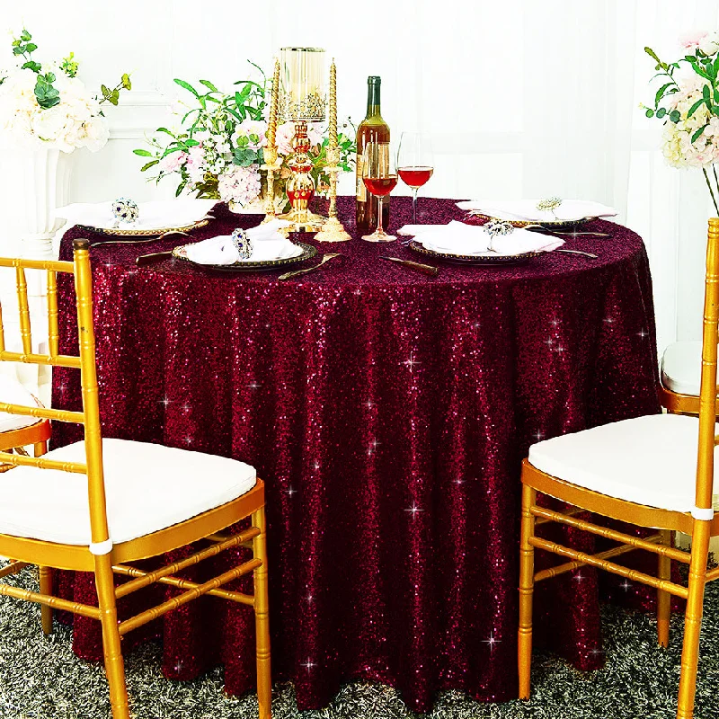 120" Seamless Round Sequin Taffeta Tablecloth - Burgundy (1pc)