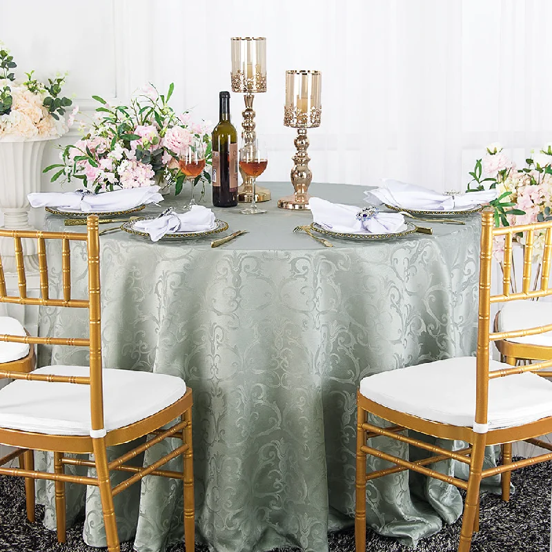 132" Seamless Round Versailles Chopin Damask Jacquard Polyester (220 GSM) Tablecloth- Silver (1pc)