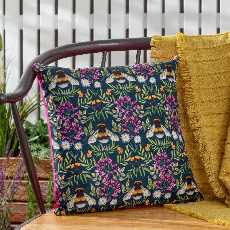 House of Bloom Zinnia Bee Outdoor Cushion Navy