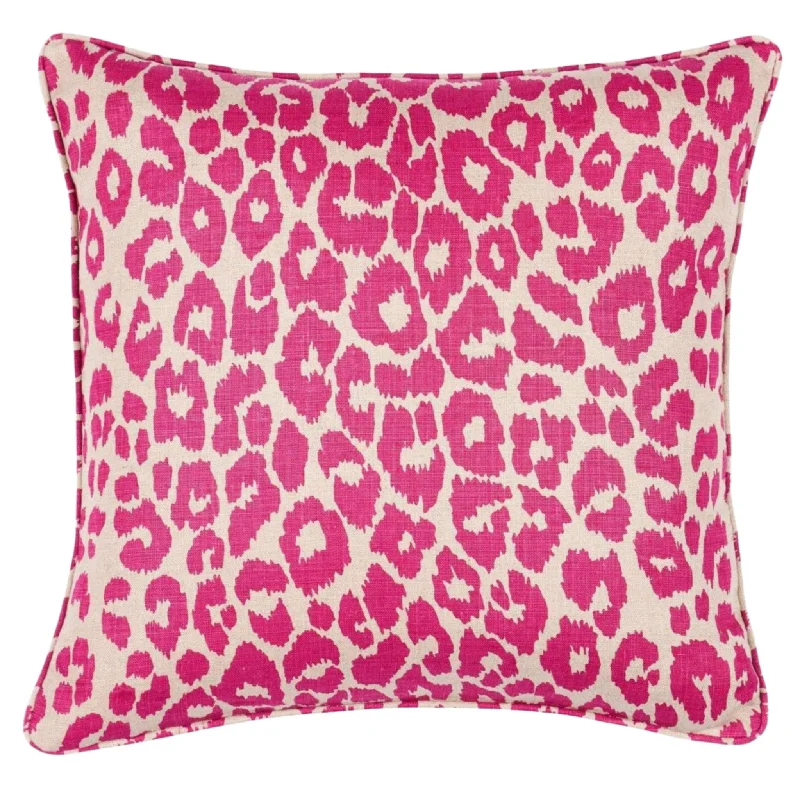 Iconic Leopard 20" Throw Pillow in Fuchsia and Natural