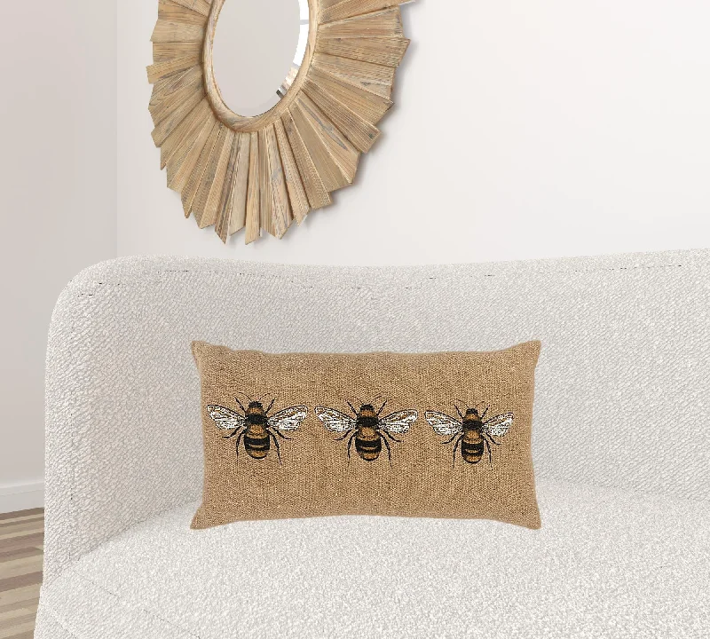 Tan Honeybees Trio Deocrative Lumbar Pillow