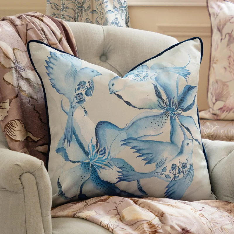 Floella Printed Piped Cushion Delft Blue