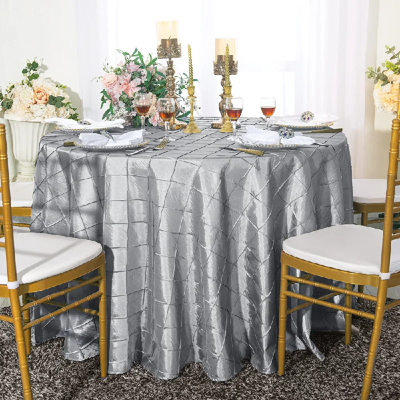 132" Round Pintuck Taffeta Tablecloth - Silver (1pc)