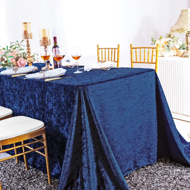 90"x132" Seamless Rectangular Ice Crushed Velvet (200 GSM) Tablecloth - Navy Blue (1pc)