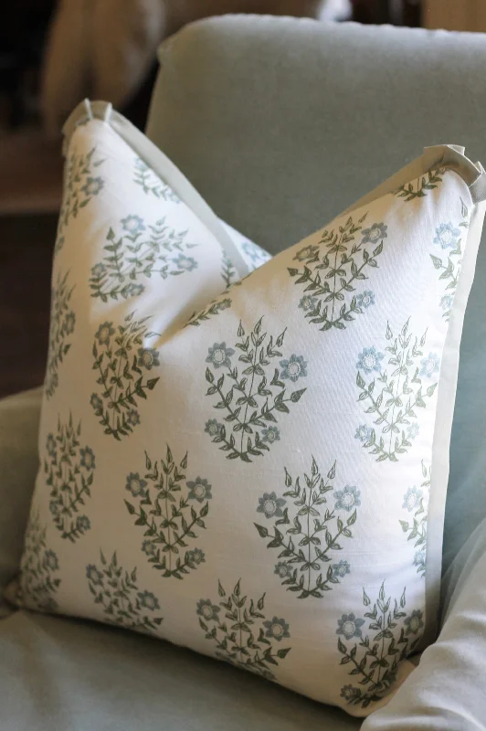 Mae in Blue Pillow Covers with English Green Flange