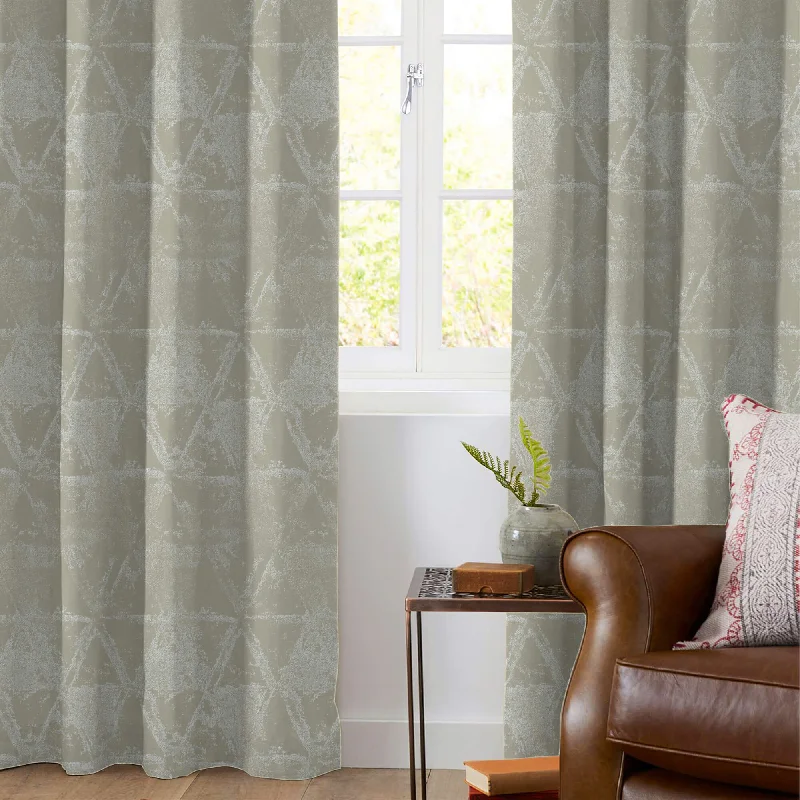 Dolphin Grey Geometric Pattern Silver Foil Premium Curtain Fabric (Width 54 Inches)