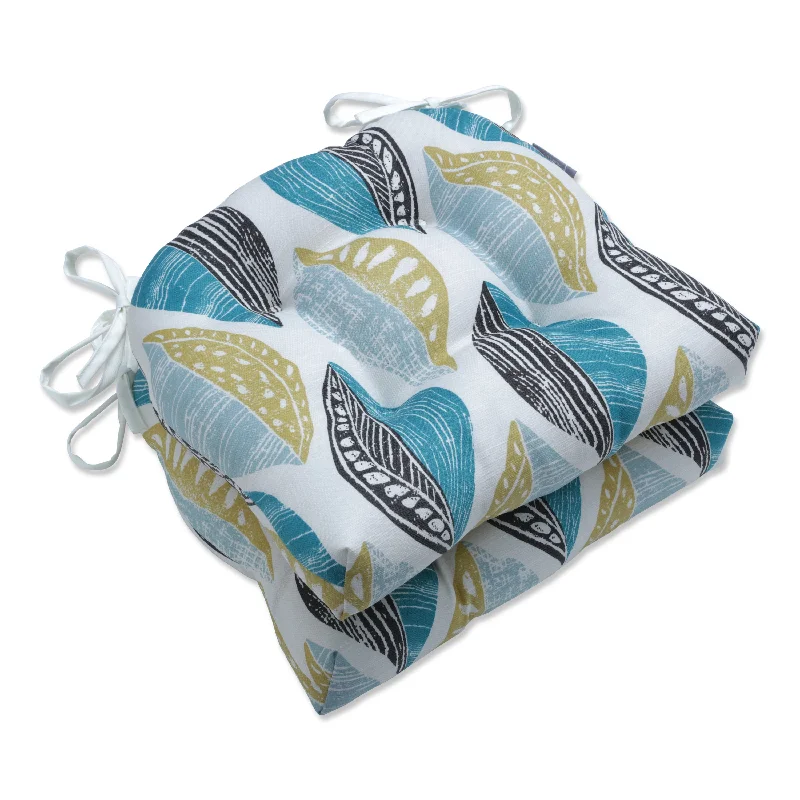 Leaf Block Teal/Citron Reversible Chair Pad (Set Of 2)