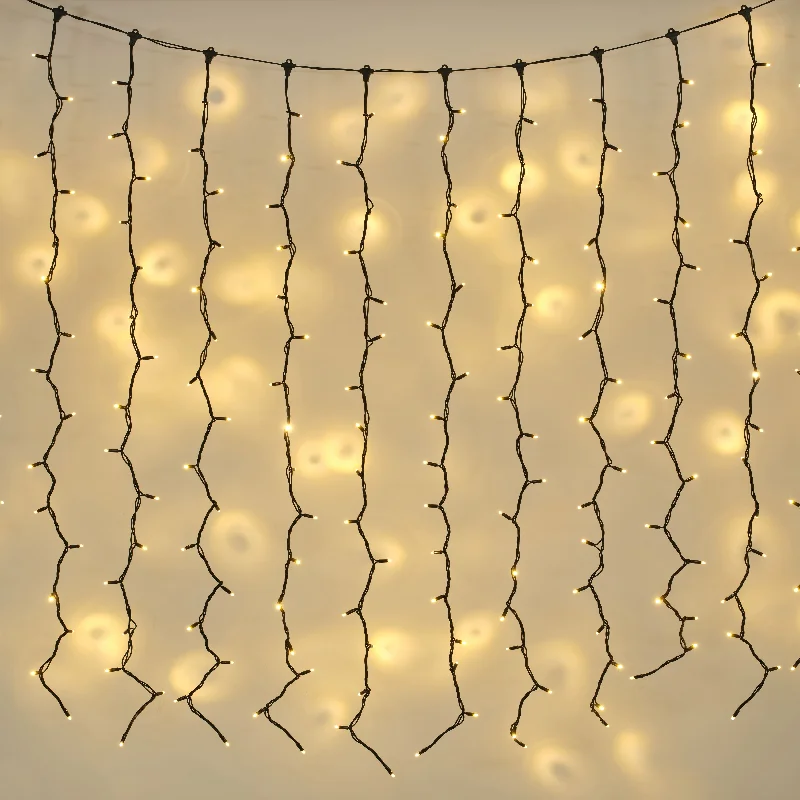 Plus Connect 2m x 2m 144 Warm White Connectable Curtain Lights Black Cable