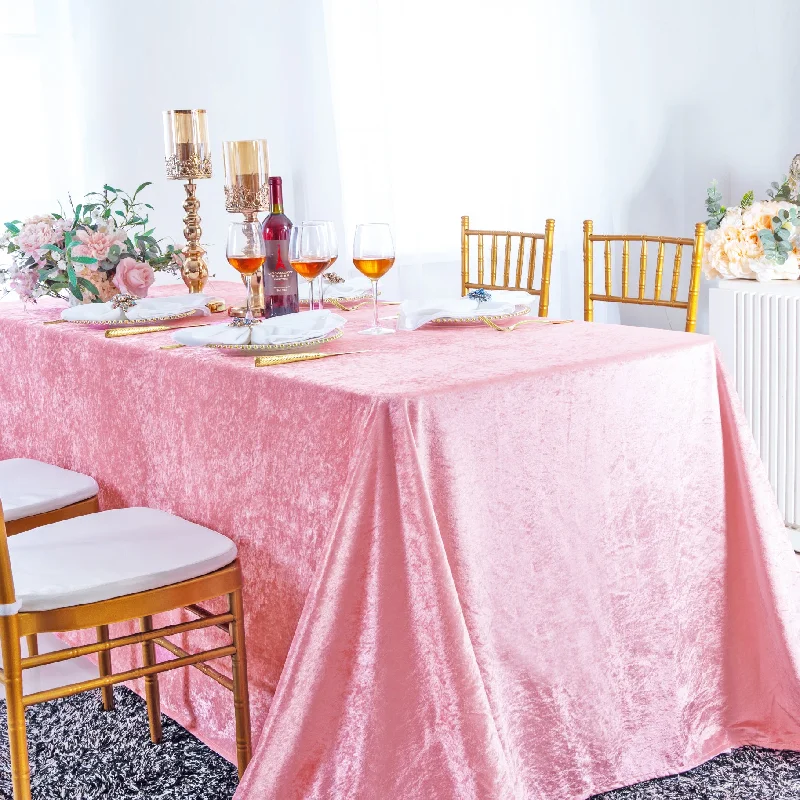 90"x156" Seamless Rectangular Ice Crushed Velvet (200 GSM) Tablecloth - Pink (1pc)