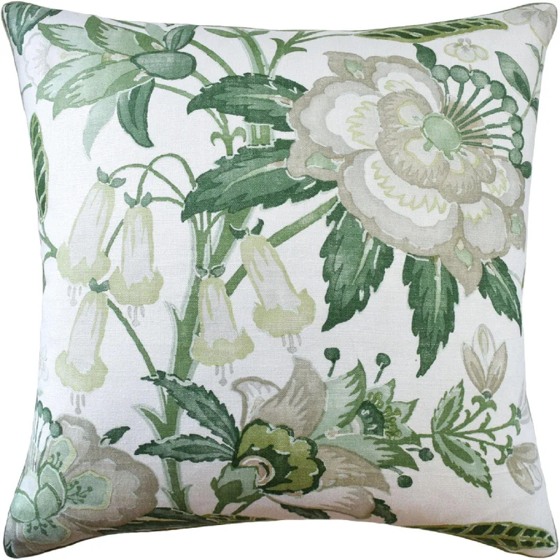 Green Floral Design Linen Pillow