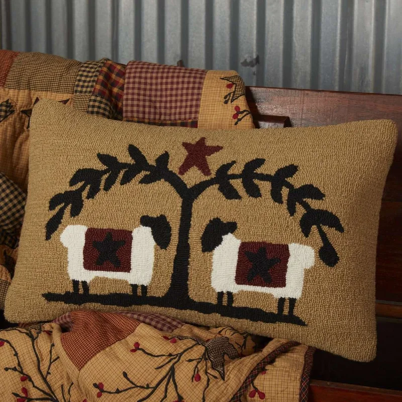 Heritage Farms Sheep and Star Hooked Pillow 14"x22" - VHC Brands