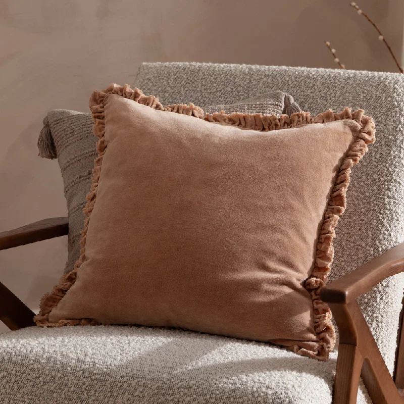 Bertie Washed Cotton Velvet Cushion Cashew