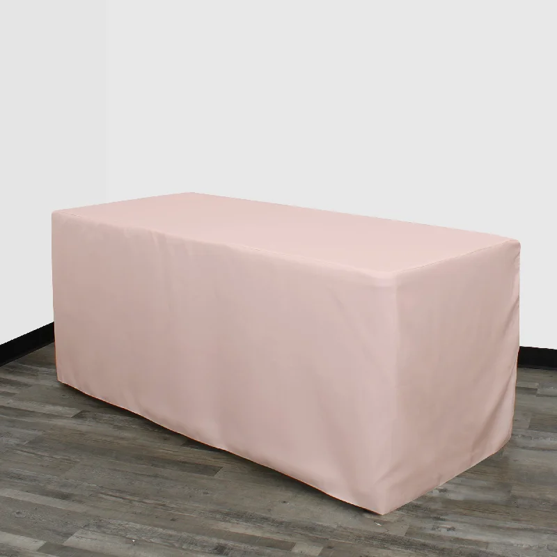 6 ft Rectangular Fitted Polyester Tablecloth Blush