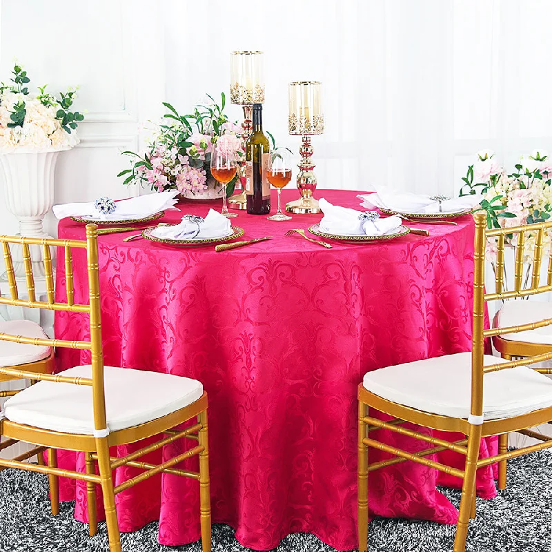 90" Seamless Round Versailles Chopin Damask Jacquard Polyester (220 GSM) Tablecloth - Fuchsia (1pc)