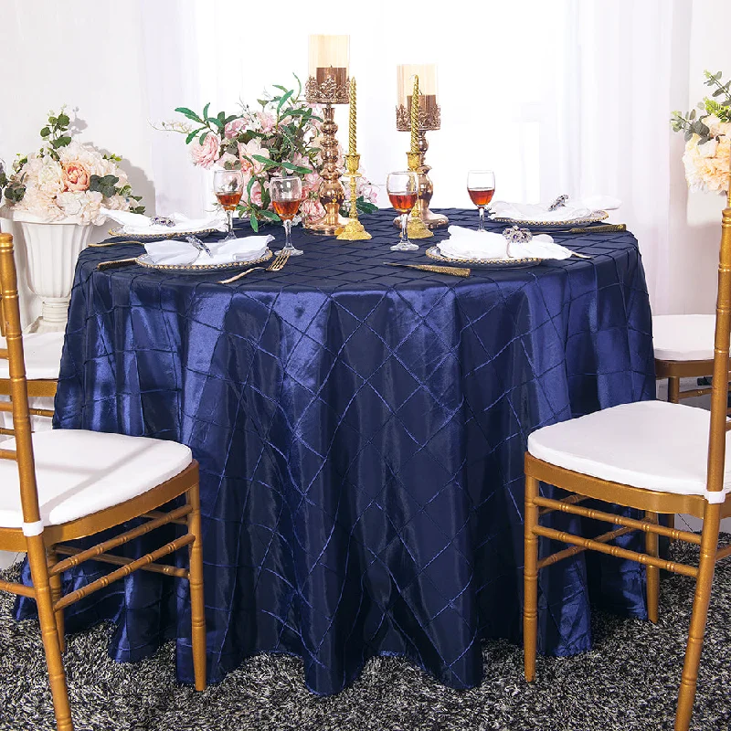 90" Seamless Round Pintuck Taffeta Tablecloth - Navy Blue (1pc)