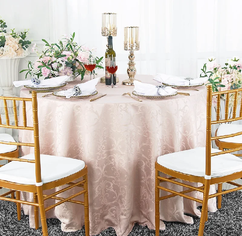 90" Seamless Round Versailles Chopin Damask Jacquard Polyester (220 GSM) Tablecloth - Blush Pink/Rose Gold (1pc)