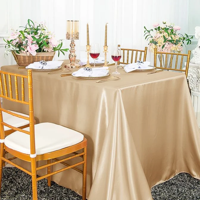 90"x132" Seamless Rectangular Satin Tablecloth - Champagne (1pc)