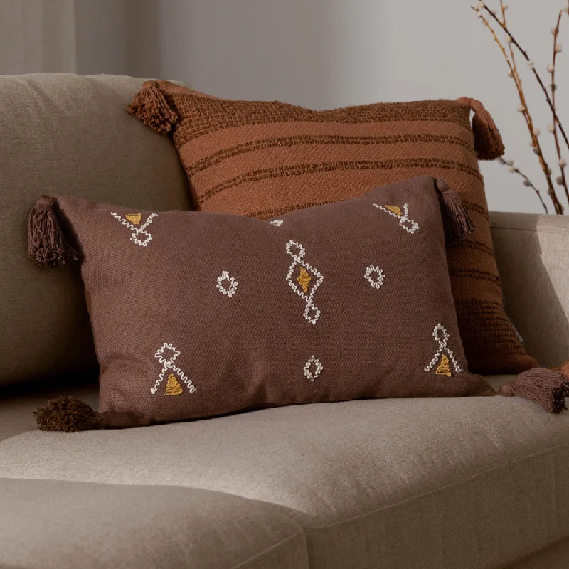 Meare Embroidered Cotton Cushion Cocoa