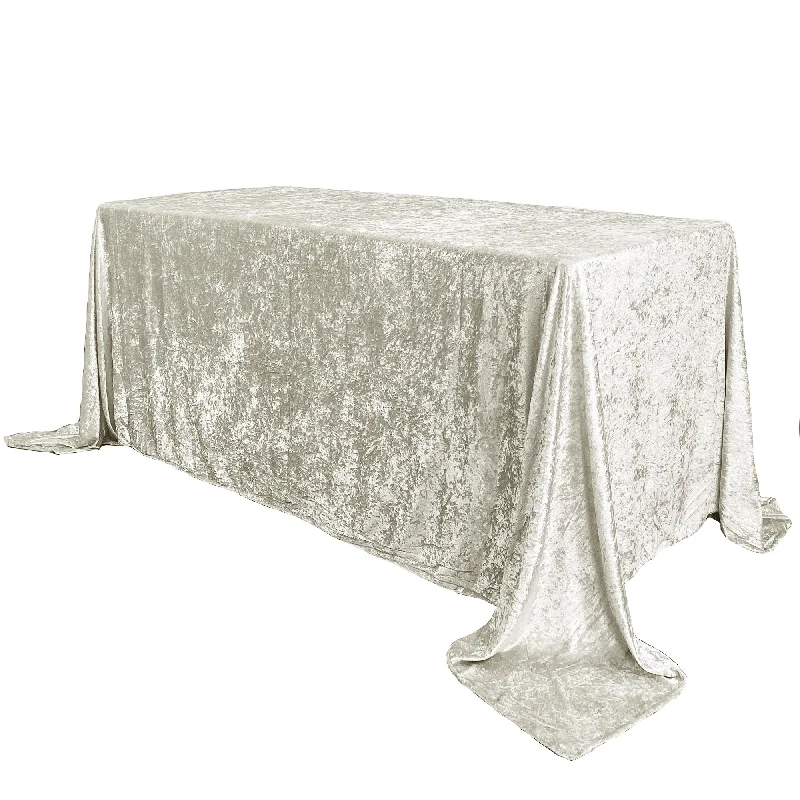 90 x 132 Inch Rectangular Crushed Velvet Tablecloth Ivory