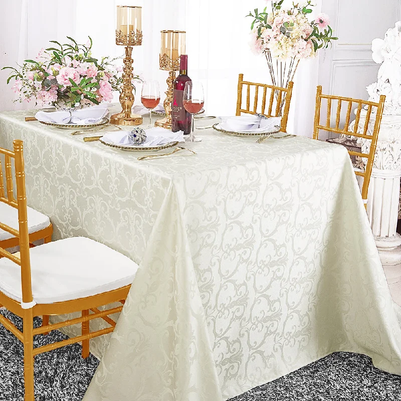 72"x120" Seamless Rectangular Versailles Chopin Damask Jacquard Polyester (220 GSM) Tablecloth - Ivory (1pc)