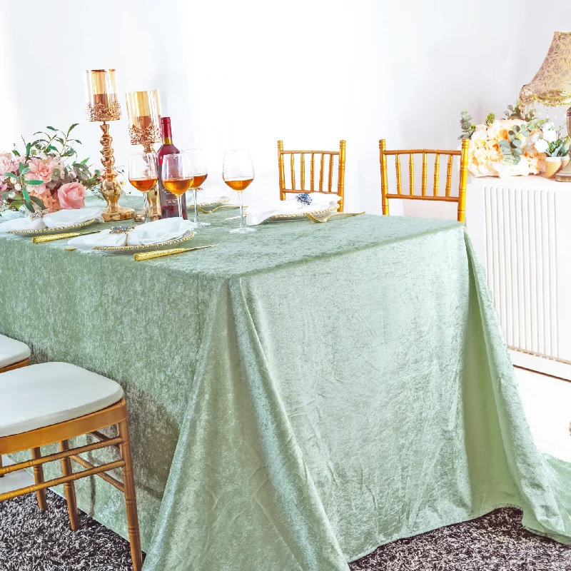 90"x156" Seamless Rectangular Ice Crushed Velvet (200 GSM) Tablecloth - Sage Green (1pc)