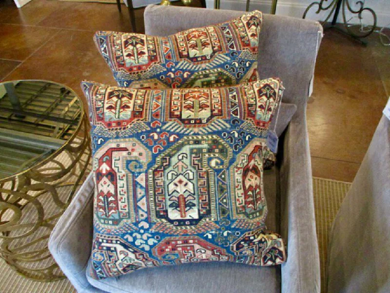 Pair Of Custom Pillows In Thibaut " Gelniffer" Fabric