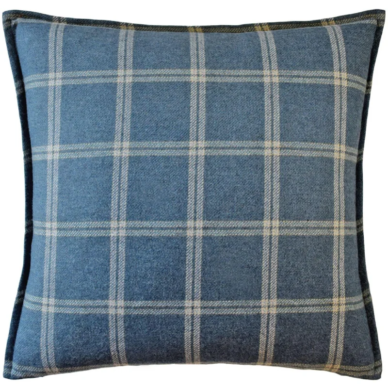 Merino Wool Plaid Decorative Throw Pillow in Indigo